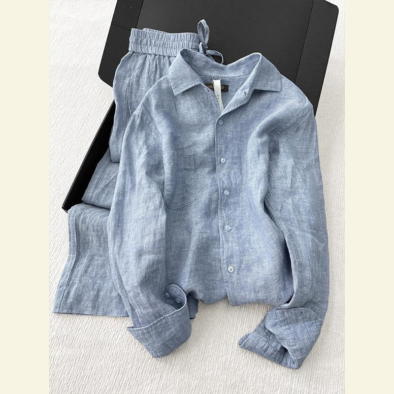 Womens Casual Shirt and Wide-Leg Pants Set