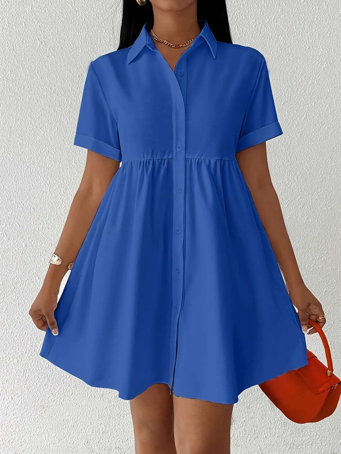 Womens Casual Shirt Dress with Polo Collar