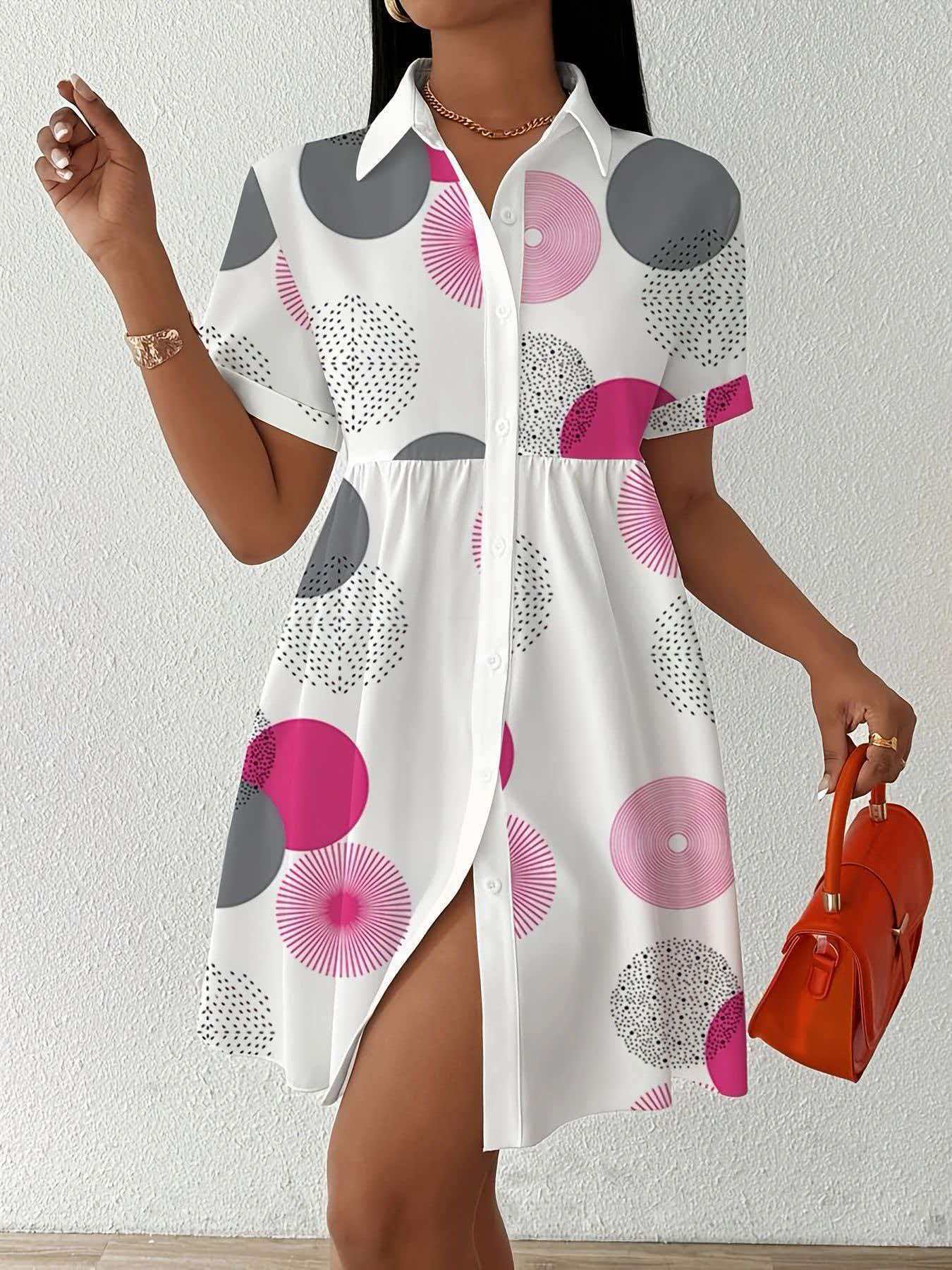 Womens Casual Shirt Dress with Polo Collar