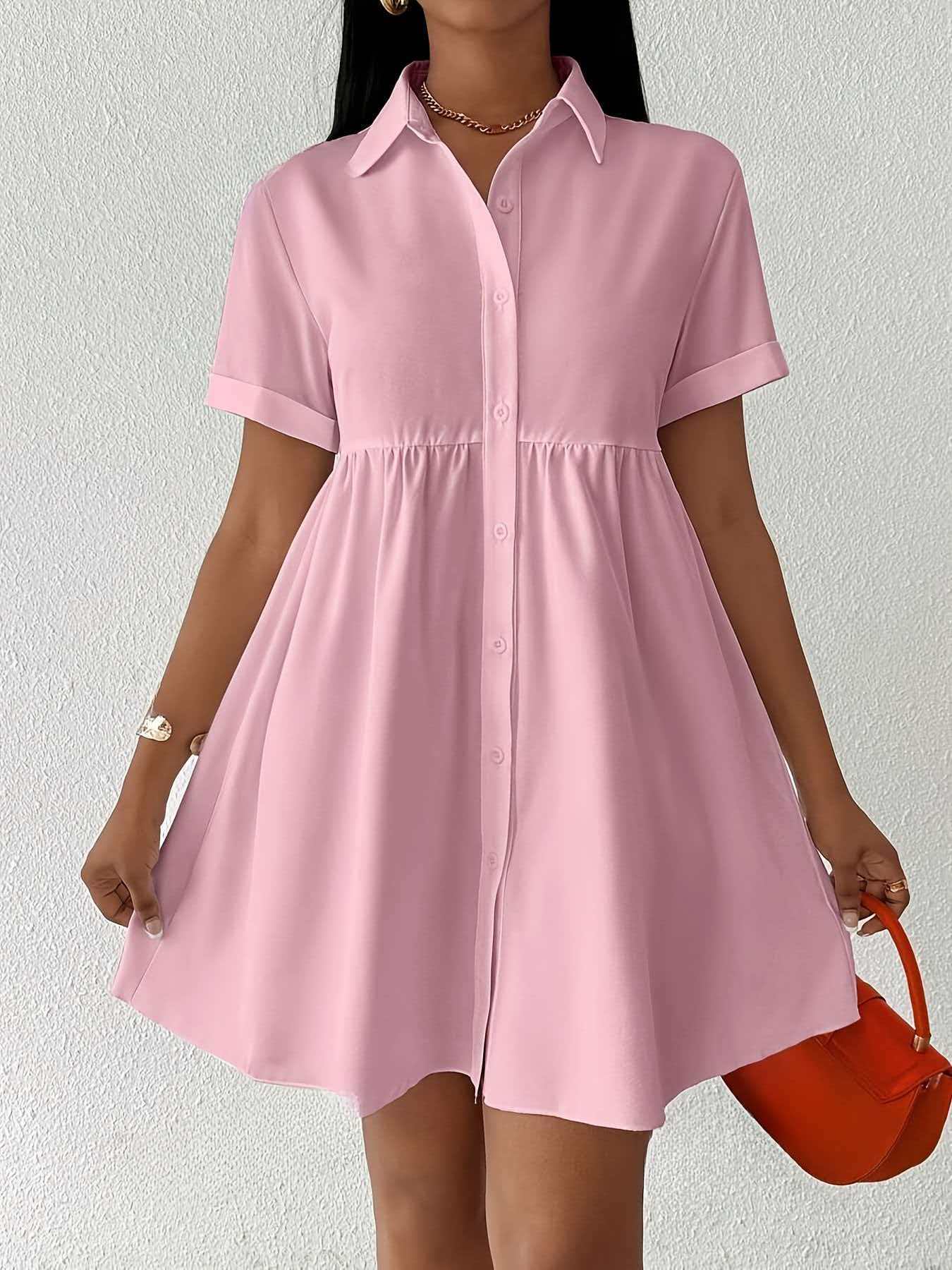 Womens Casual Shirt Dress with Polo Collar
