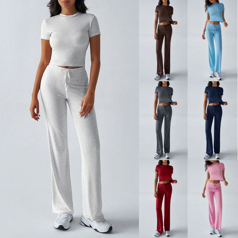 Womens Casual Short Sleeve Pants Suit