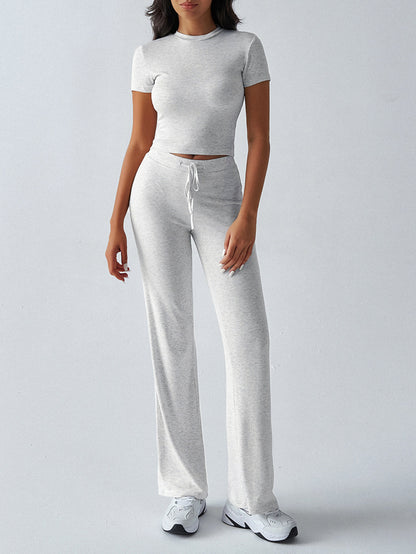 Womens Casual Short Sleeve Pants Suit