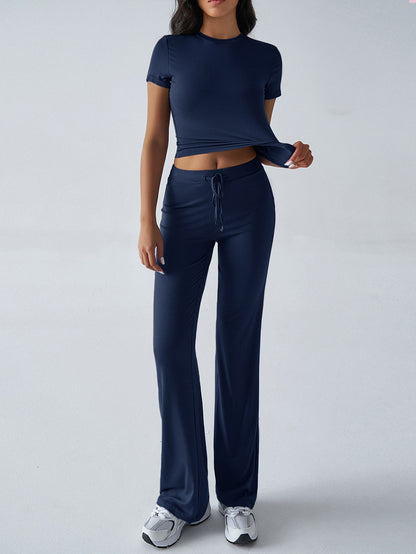 Womens Casual Short Sleeve Pants Suit