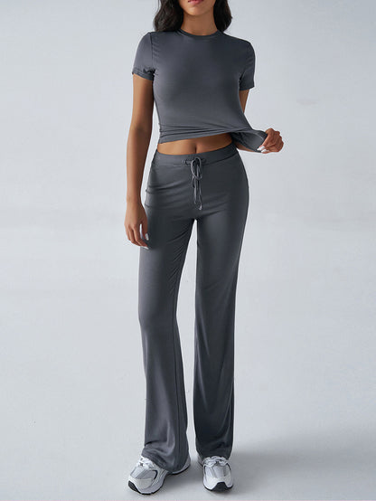 Womens Casual Short Sleeve Pants Suit