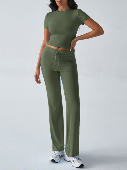 Womens Casual Short Sleeve Pants Suit