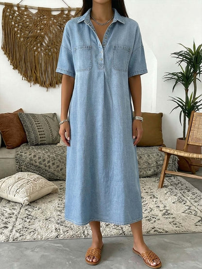 Womens Casual V-Neck Denim Dress