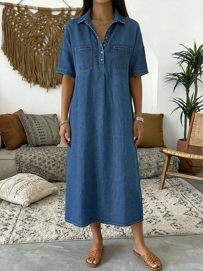 Womens Casual V-Neck Denim Dress