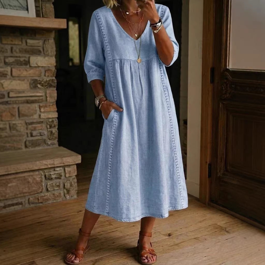 Womens Casual V-Neck Lace Dress