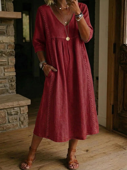Womens Casual V-Neck Lace Dress