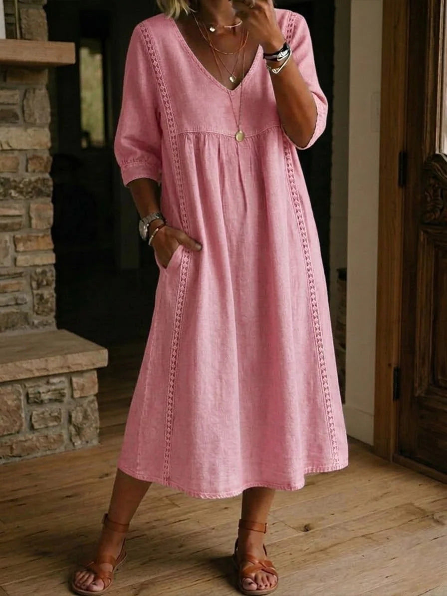 Womens Casual V-Neck Lace Dress