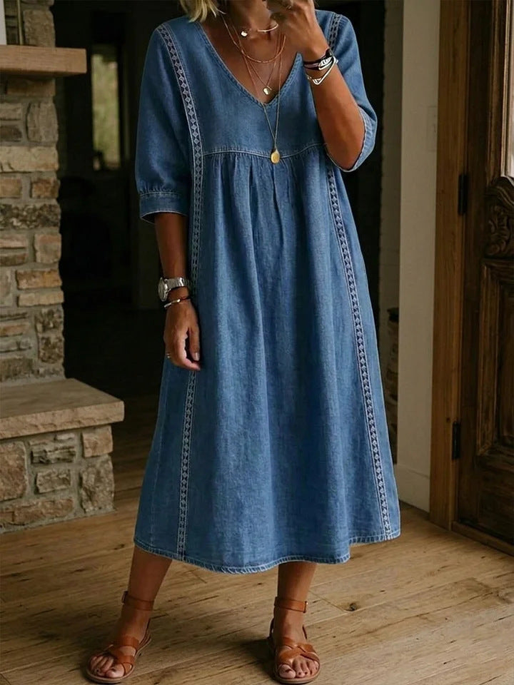 Womens Casual V-Neck Lace Dress