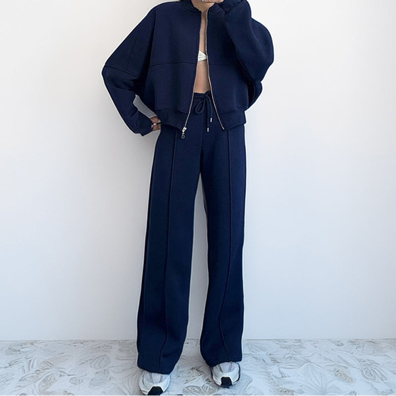 Womens Casual Zipper Jacket and Trousers Set