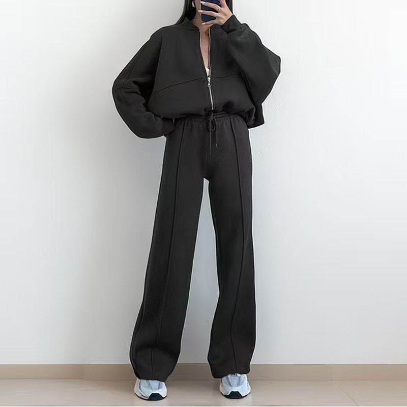 Womens Casual Zipper Jacket and Trousers Set