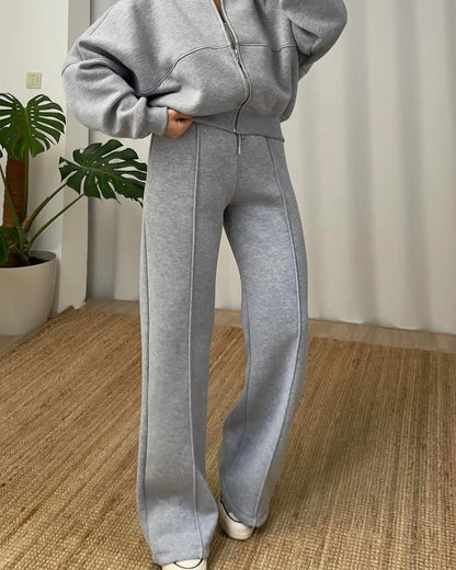 Womens Casual Zipper Jacket and Trousers Set