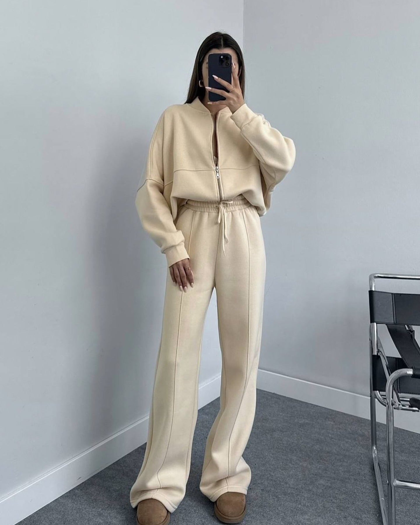 Womens Casual Zipper Jacket and Trousers Set