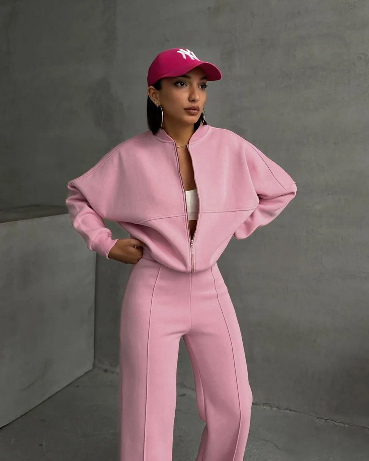 Womens Casual Zipper Jacket and Trousers Set