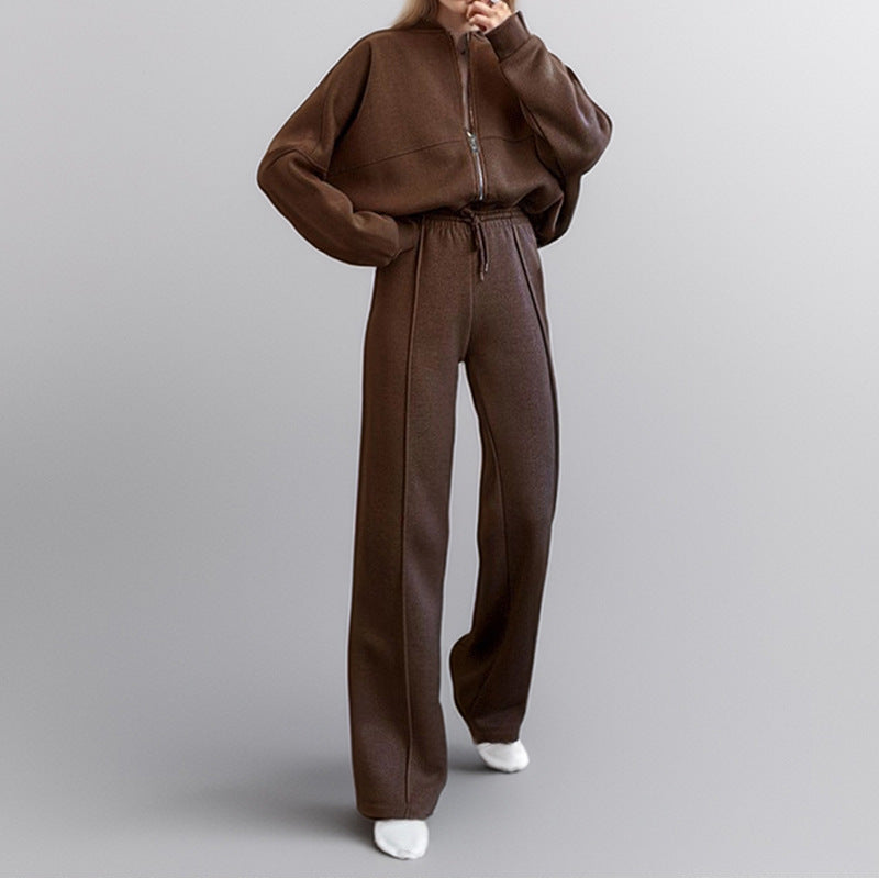 Womens Casual Zipper Jacket and Trousers Set
