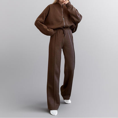 Womens Casual Zipper Jacket and Trousers Set