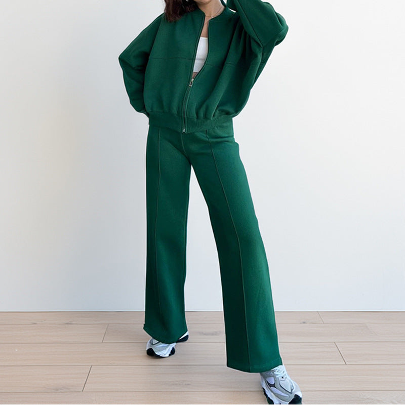 Womens Casual Zipper Jacket and Trousers Set