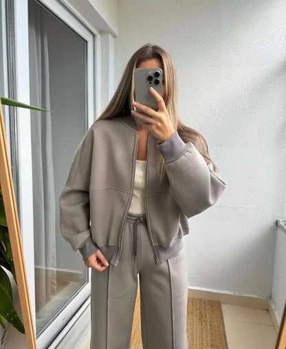 Womens Casual Zipper Jacket and Trousers Set