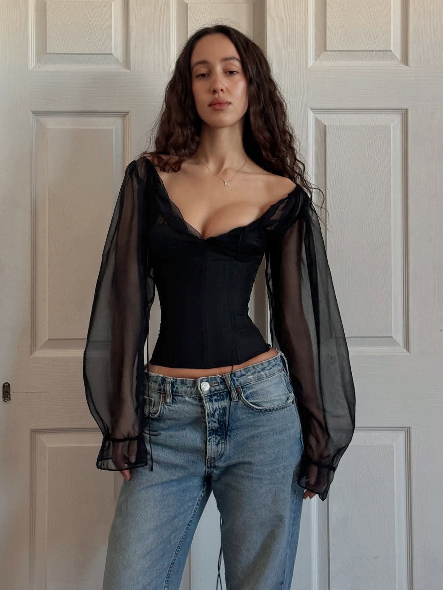 Womens Chiffon Puff Sleeve Top