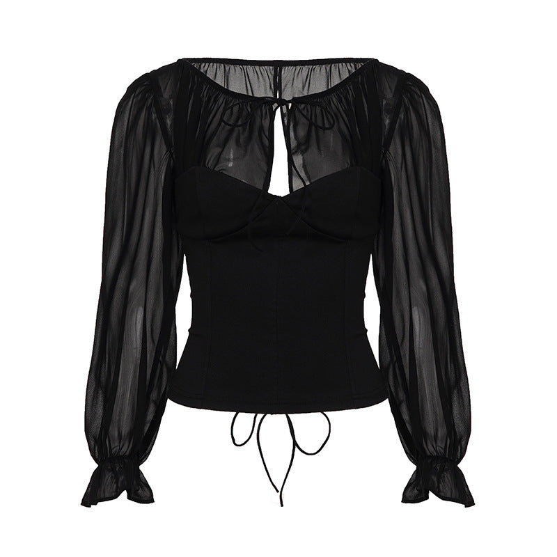 Womens Chiffon Puff Sleeve Top