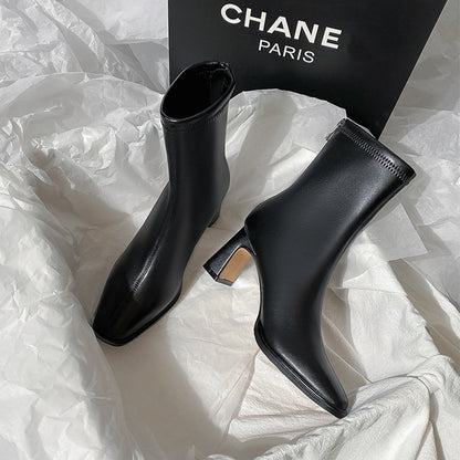 Womens Chunky Heel Ankle Boots with Back Zipper