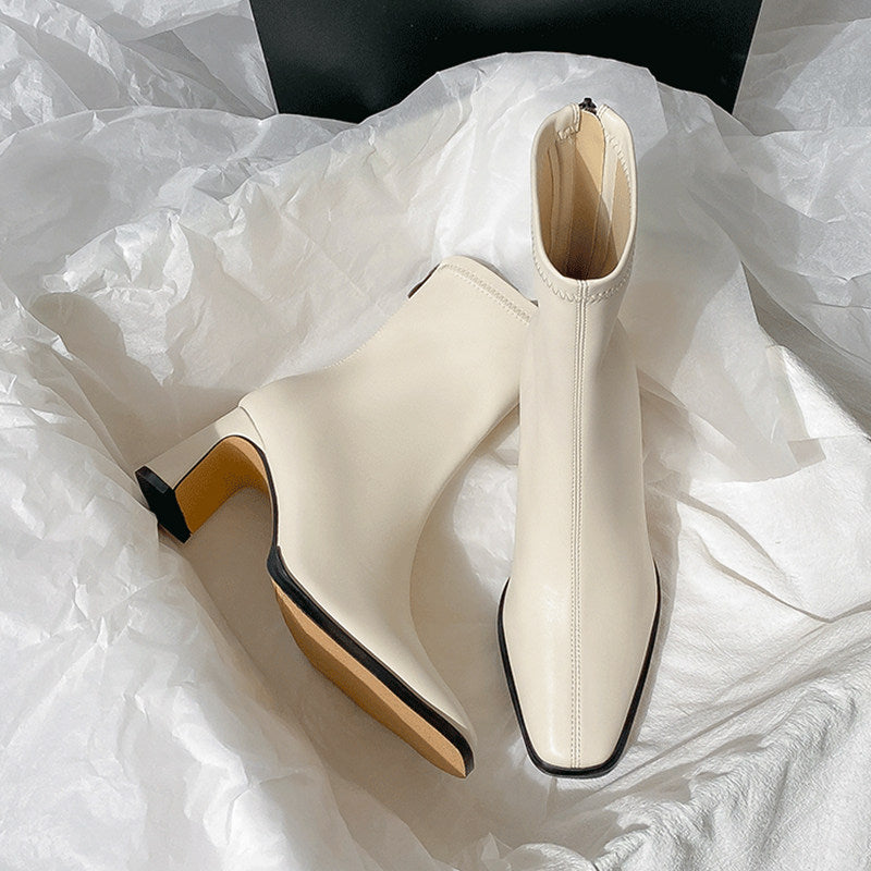 Womens Chunky Heel Ankle Boots with Back Zipper