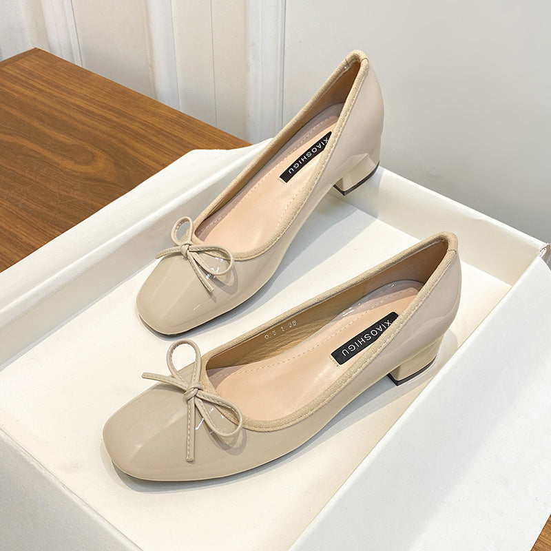 Womens Chunky Heel Bow Wedding Shoes