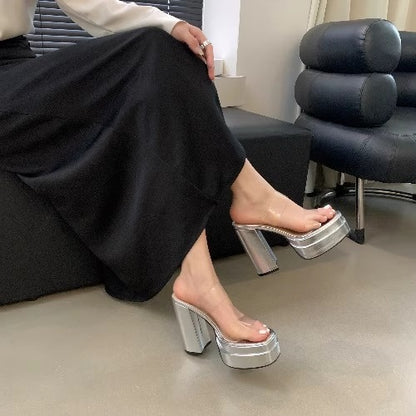 Womens Chunky Heel Fish Mouth Sandals