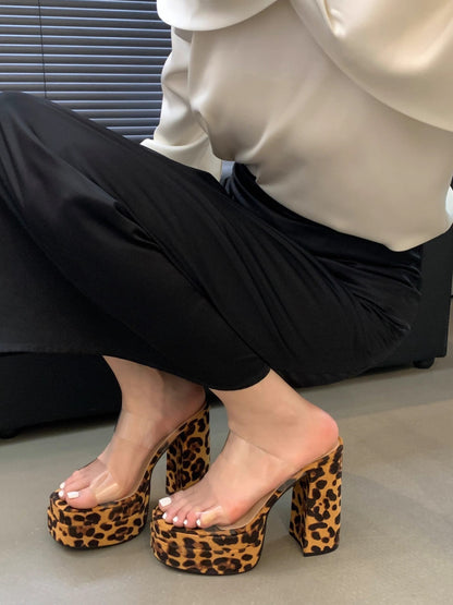 Womens Chunky Heel Fish Mouth Sandals
