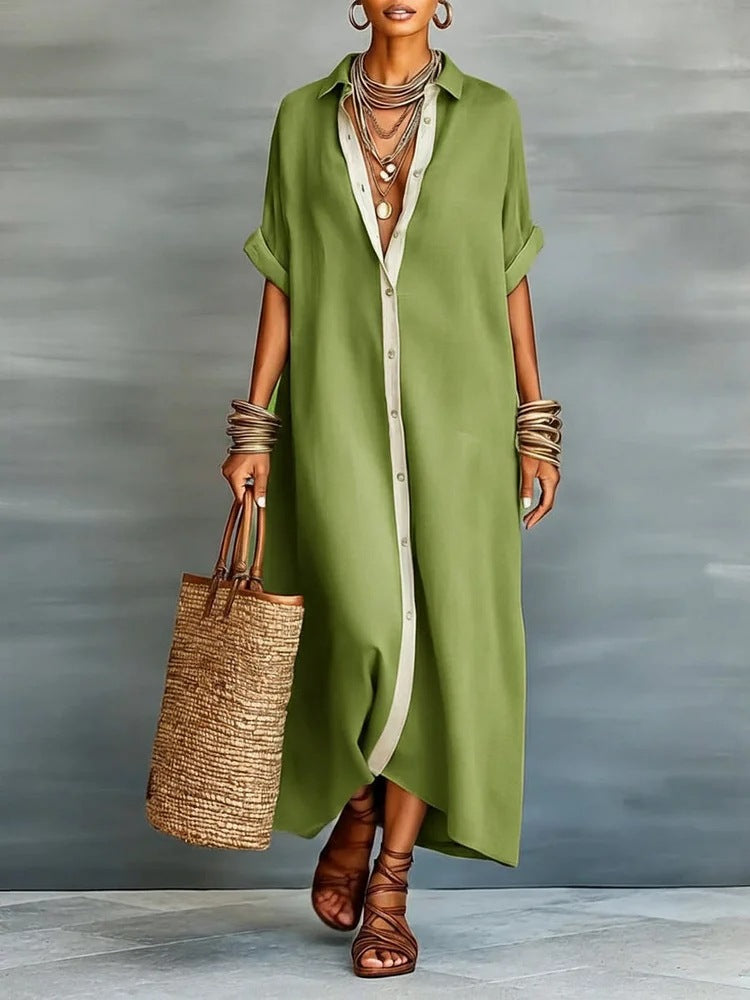 Womens Color Block Shirt Dress