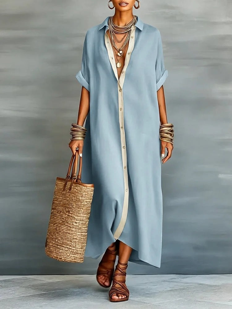 Womens Color Block Shirt Dress
