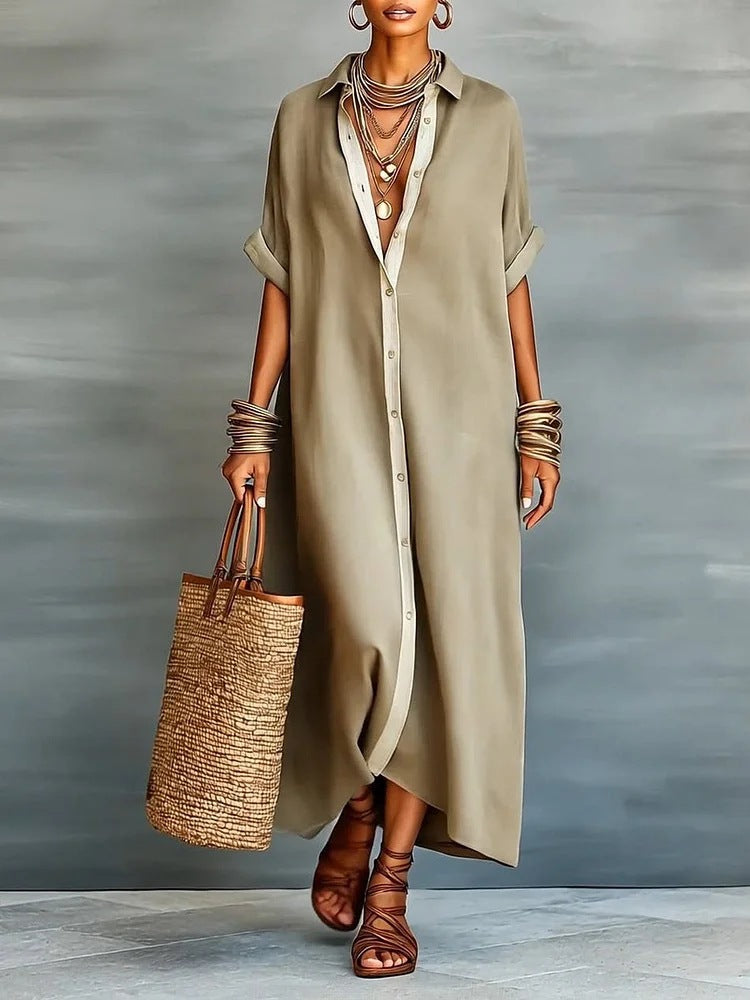 Womens Color Block Shirt Dress
