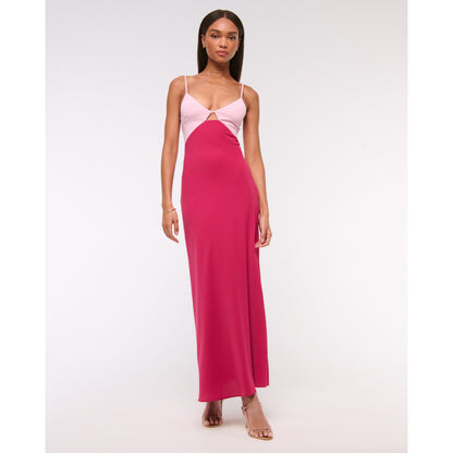 Womens Color Block Slim Fit Long Dress