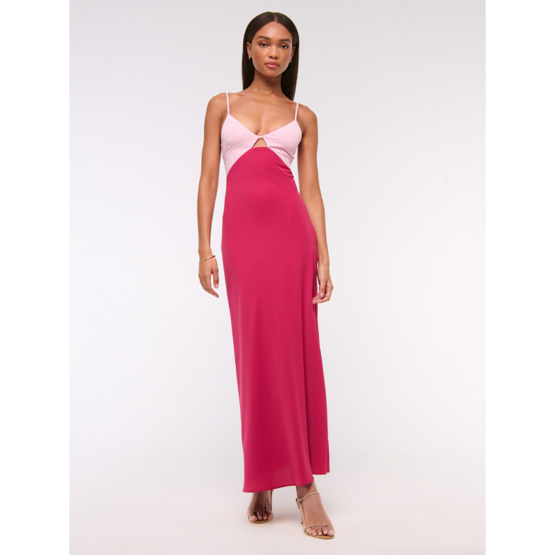 Womens Color Block Slim Fit Long Dress