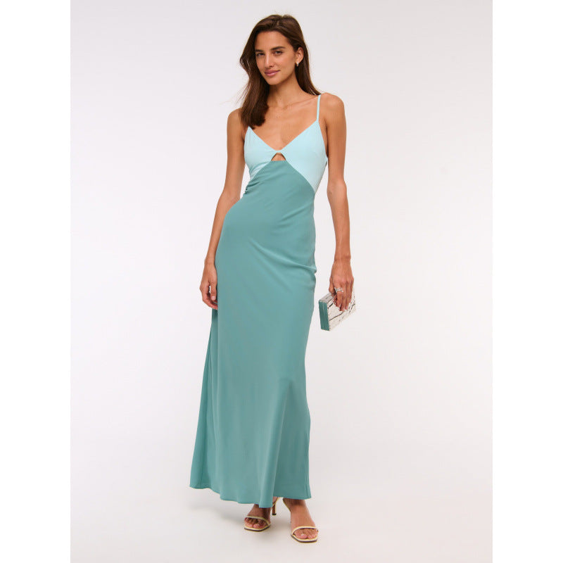 Womens Color Block Slim Fit Long Dress