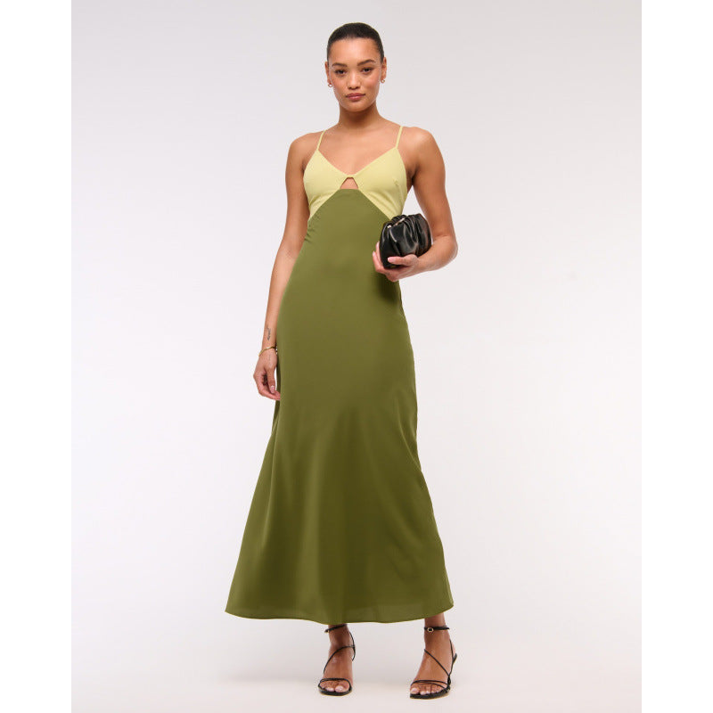 Womens Color Block Slim Fit Long Dress