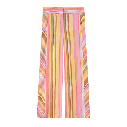 Womens Colorful Striped Wide Leg Pants