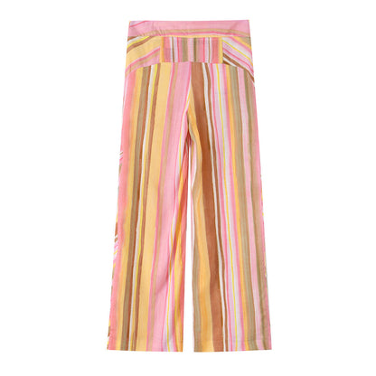 Womens Colorful Striped Wide Leg Pants