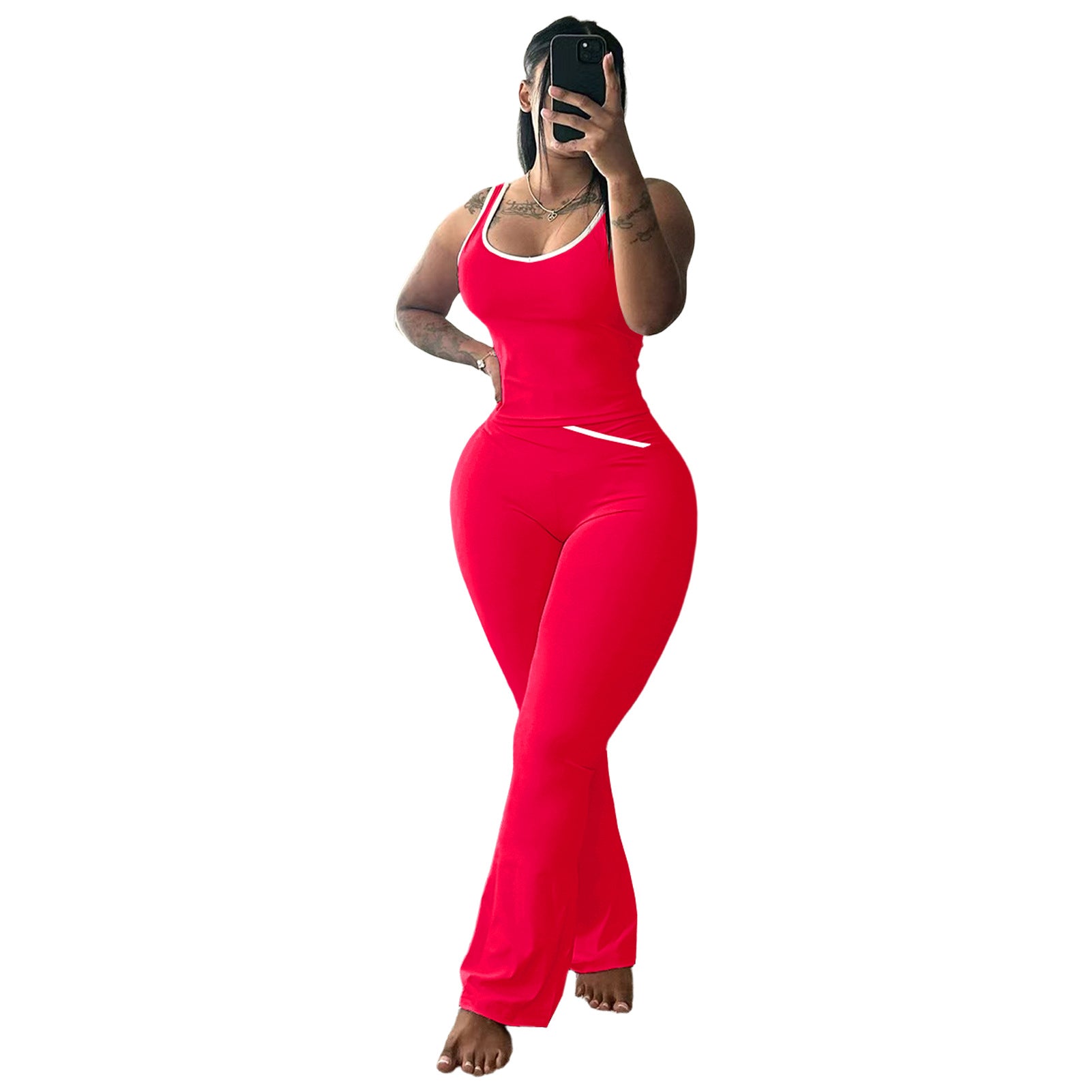 Womens Contrast Crossover Flared Yoga Set
