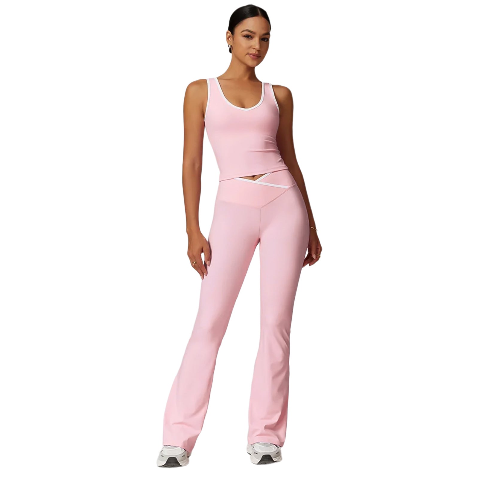 Womens Contrast Crossover Flared Yoga Set
