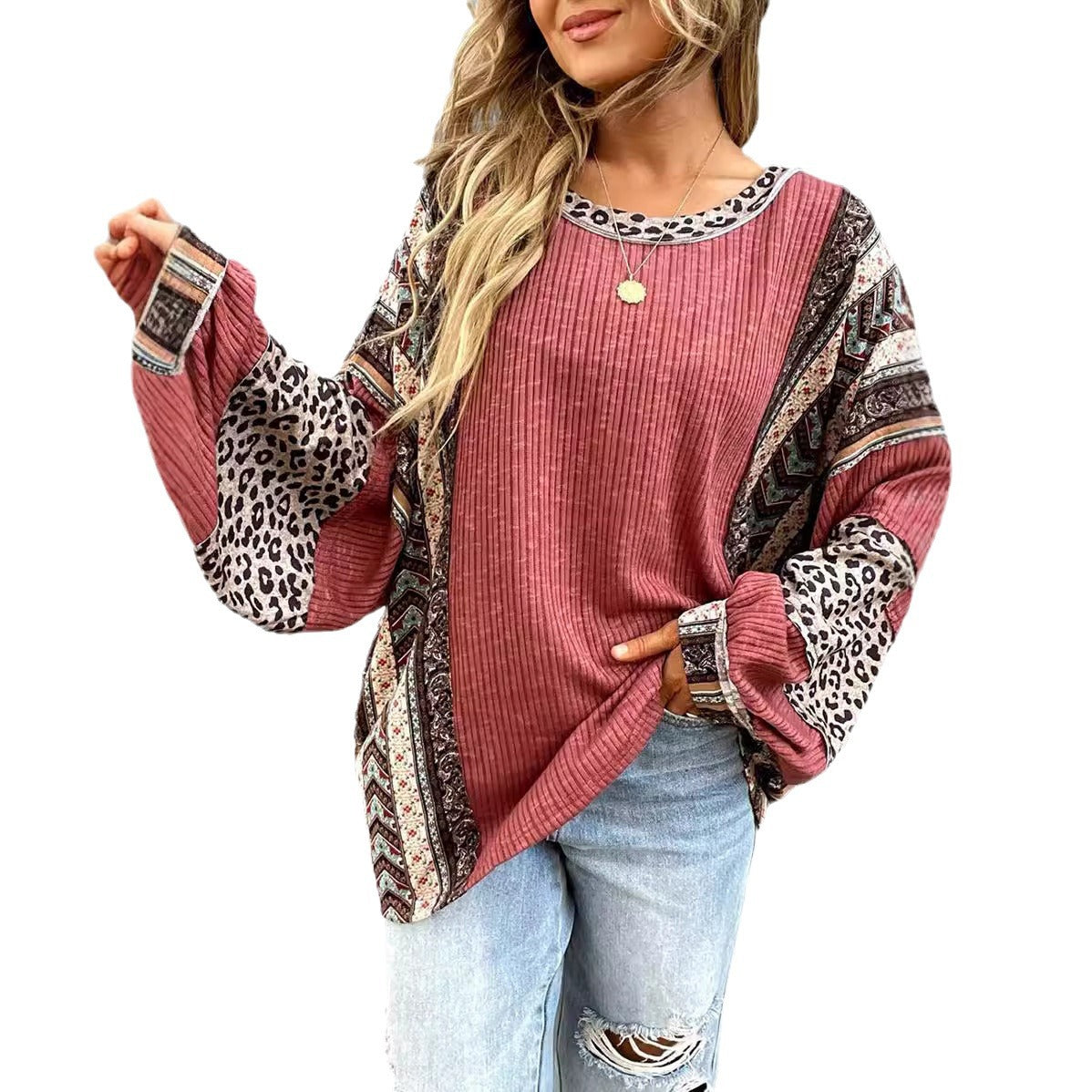 Womens Contrast Stripe Loose Sweater
