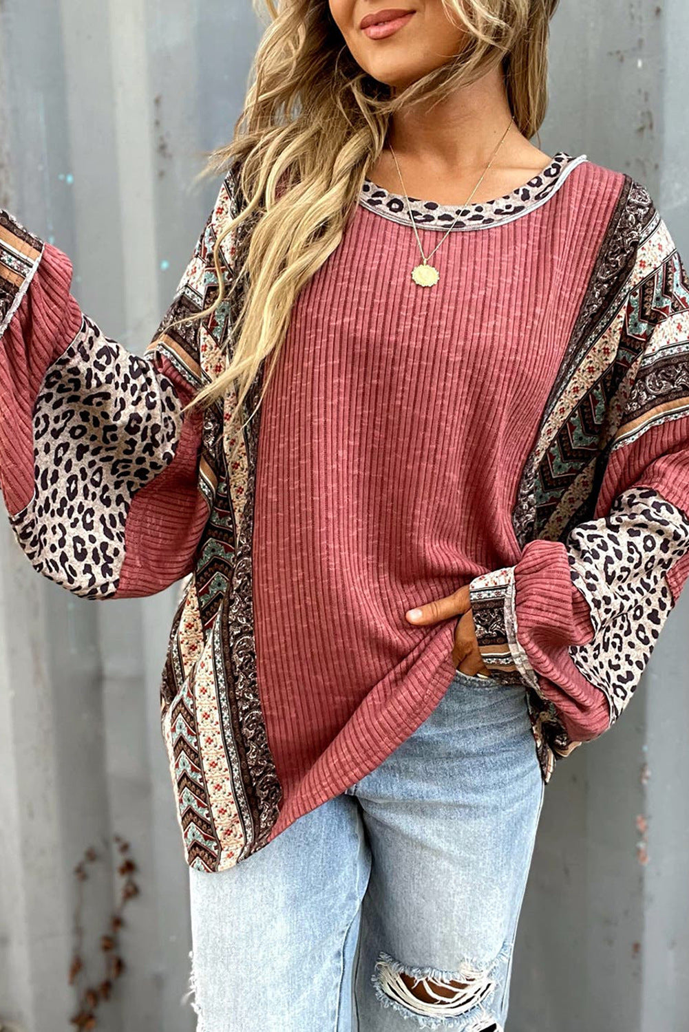 Womens Contrast Stripe Loose Sweater