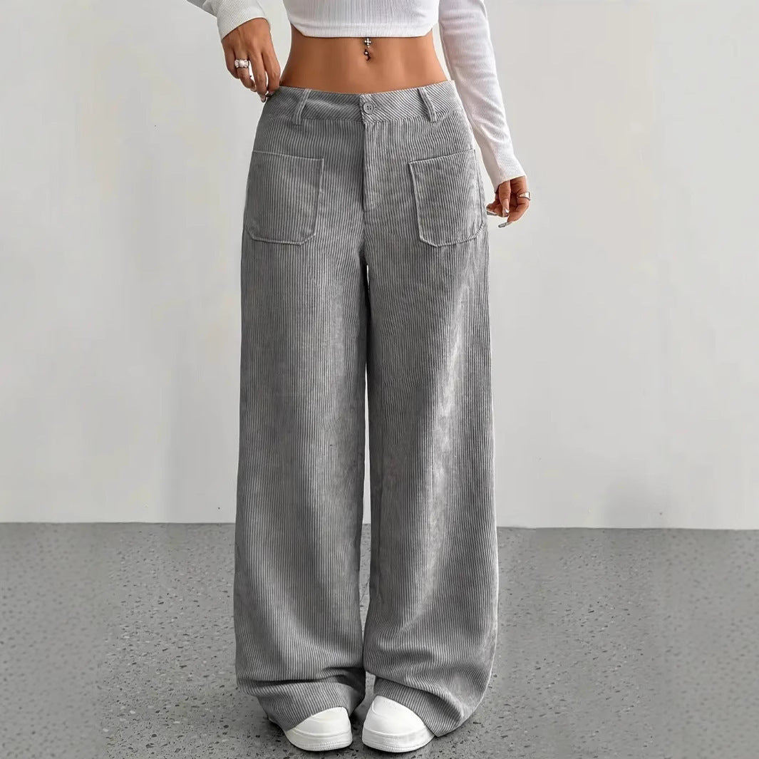 Womens Corduroy High Waist Wide Leg Pants