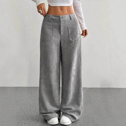 Womens Corduroy High Waist Wide Leg Pants