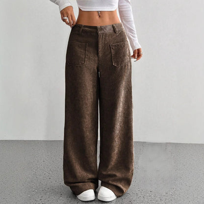 Womens Corduroy High Waist Wide Leg Pants