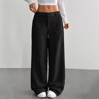 Womens Corduroy High Waist Wide Leg Pants
