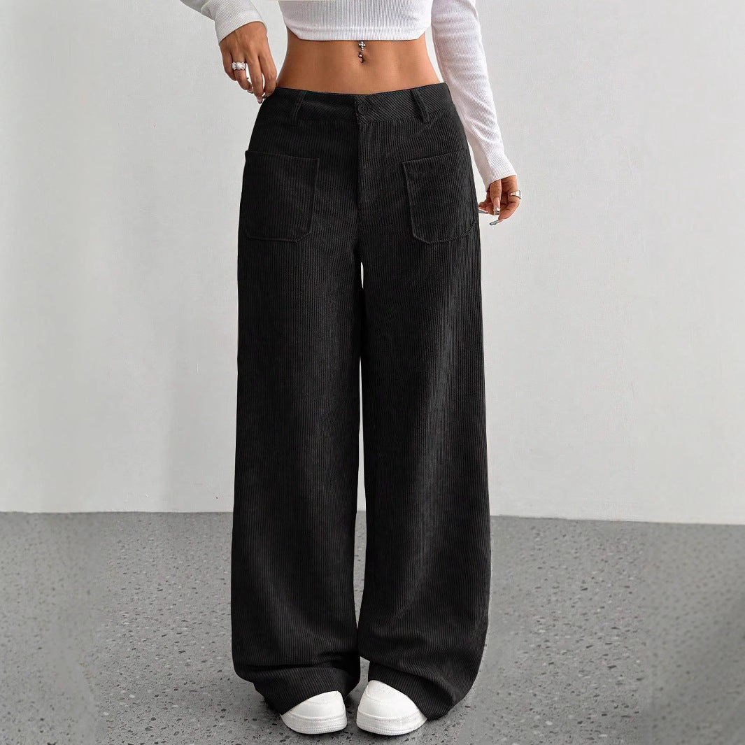 Womens Corduroy High Waist Wide Leg Pants
