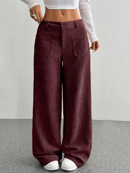 Womens Corduroy High Waist Wide Leg Pants